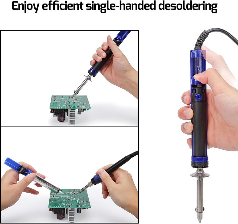 WeP 929D-V 2 IN 1 Desoldering Iron Electric Solder Sucker with 5 Nozzles 0.8/1.0/1.2/1.5mm Soldering Tool Kit with Built-in Desoldering Pump, Iron Stand, Sponge, Cleaning Pin Solder Remover - Image 3